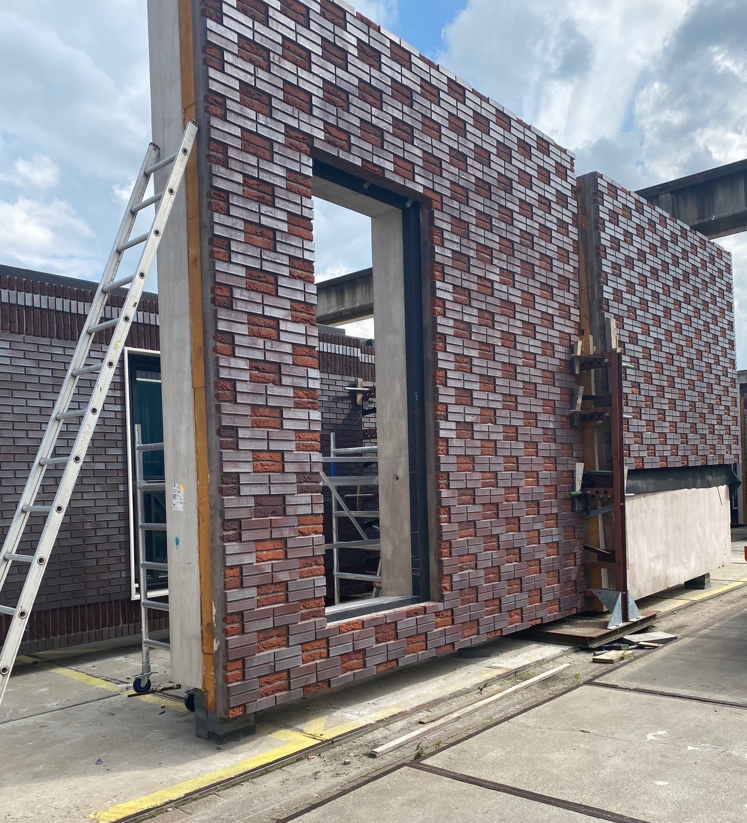 A facade element in the storage area at Veldhoven